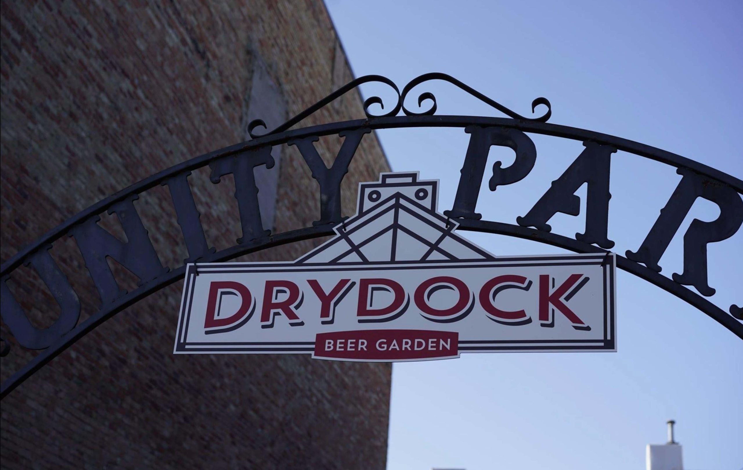 Sign above Drydock Beer Garden in Bay City, MI.